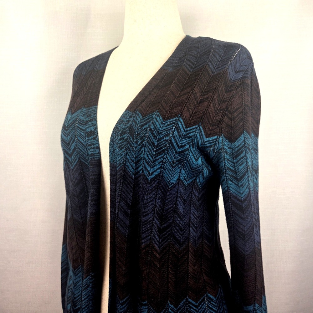 Soft Surroundings Brown &‎ Blue Chevron Long Open Cardigan Women's Petite Small